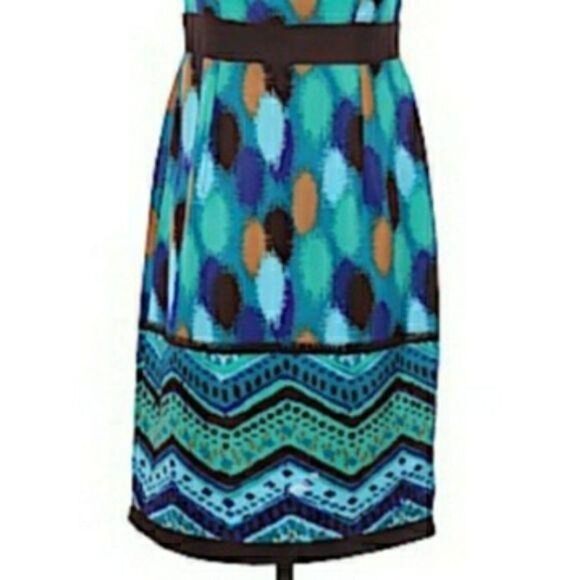Mod Apron Watercolor Abstract Polka Dot Sleeveless Midi Dress Blue Green Sz 4 - Picture 5 of 11